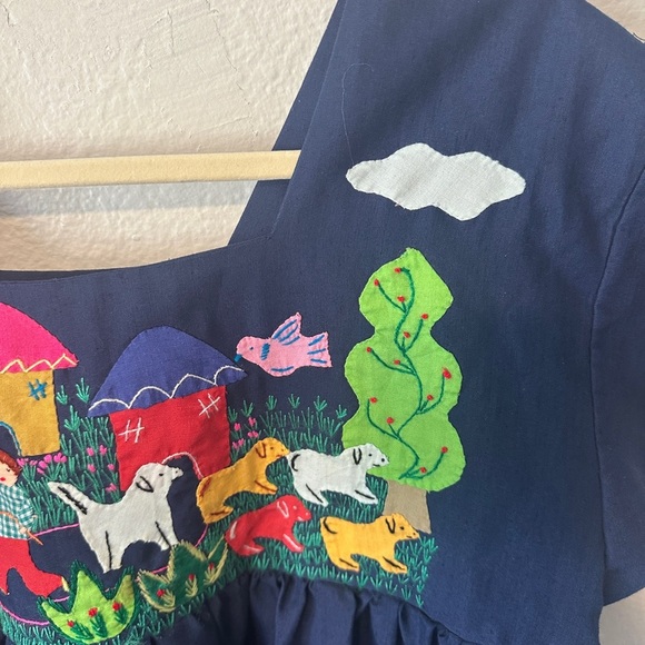 Handmade hand Embroidered Vintage Mexican Huipil Dress Caftan Gown Blue boho - Picture 4 of 11